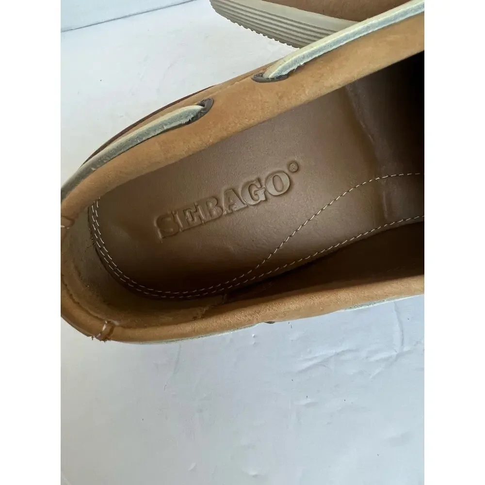 Sebago Tan Leather‎ Frank Roughout Slip On Comfort Preppy Boat Loafer Shoes 10M